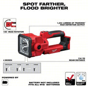 Milwaukee 2354-20 Cordless Flashlight M18, Bare Tool, 1,250 lm Max., 4 Modes, Keyhole, Bare Tool