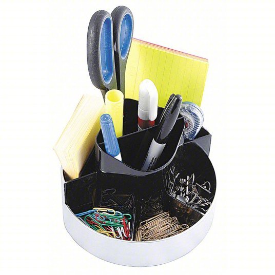 Kantek KTKORG620 Desktop Organizer 8 Compartments, Black/Silver, Plastic, 4 1/2 in Ht, 5 3/4 in Wd