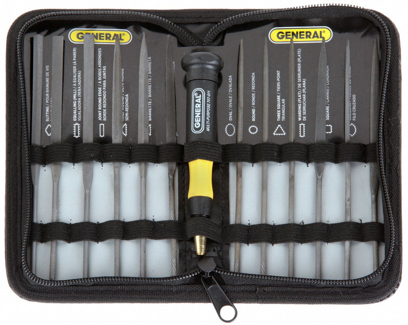 General Tools 707475 Needle File Set, Barrette/Crossing/Equaling/Half Round/Knife/Rectangular/Round/Square/Triangular