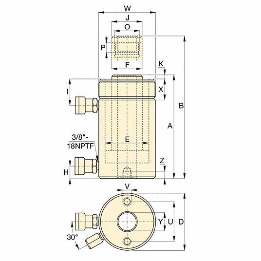 Enerpac RRH1001 General Purpose Hydraulic Ram 100 ton Nominal Capacity, 2 in Nominal Stroke Lg, 3.13 in