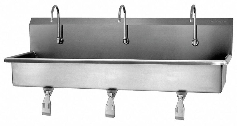 Sani-Lav 56W1 Wash Station, 3 Stations, 8 in Bowl Dp, 57 in Bowl Lg, 16 1/2 in Bowl Wd, Faucet Included