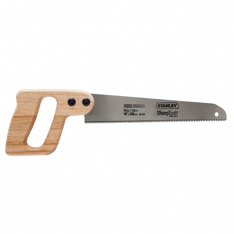 Stanley 20-221 Utility Saw, 10 in Blade, 15 in Overall, 11 TPI, Hardwood Handle
