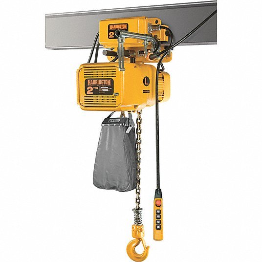 Harrington NERM020CD-L-20 / 230V Electric Chain Hoist H4 Heavy Duty, Motorized Trolley, 230V AC, 20 ft Lift Lg