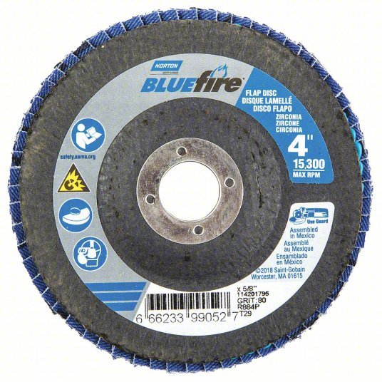 Norton 66623399052 Flap Disc Type 29, 4" x 5/8", Zirconia Alumina, P80 Grit, Fiberglass Bk, Std Density