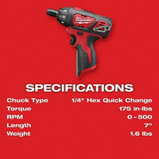 Milwaukee 2401-22 Screwdriver Kit 1/4 in Drive Size, 0 in-lb to 175 in-lb, 0 in-lb Torque - Min, Brushed