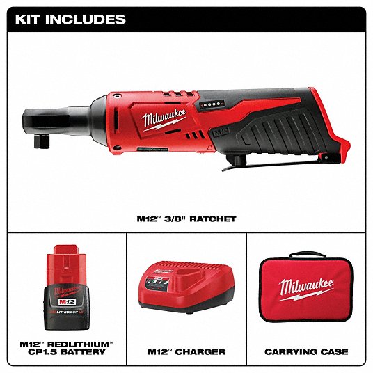 Milwaukee 2457-21 Ratchet 35 ft-lb Fastening Torque, 35 ft-lb Torque - Max, 250 RPM No Load Speed, Brushed