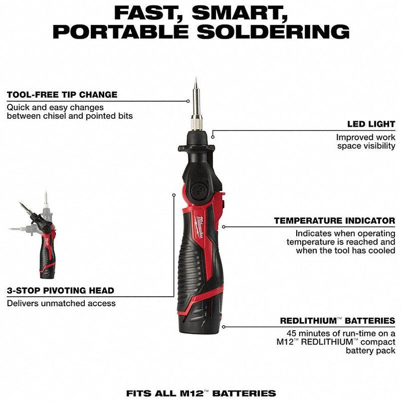 Milwaukee 2488-21 Soldering Iron Kit 90 W, 750°F, Chisel/Conical Tip, 0.02 in Tip Wd