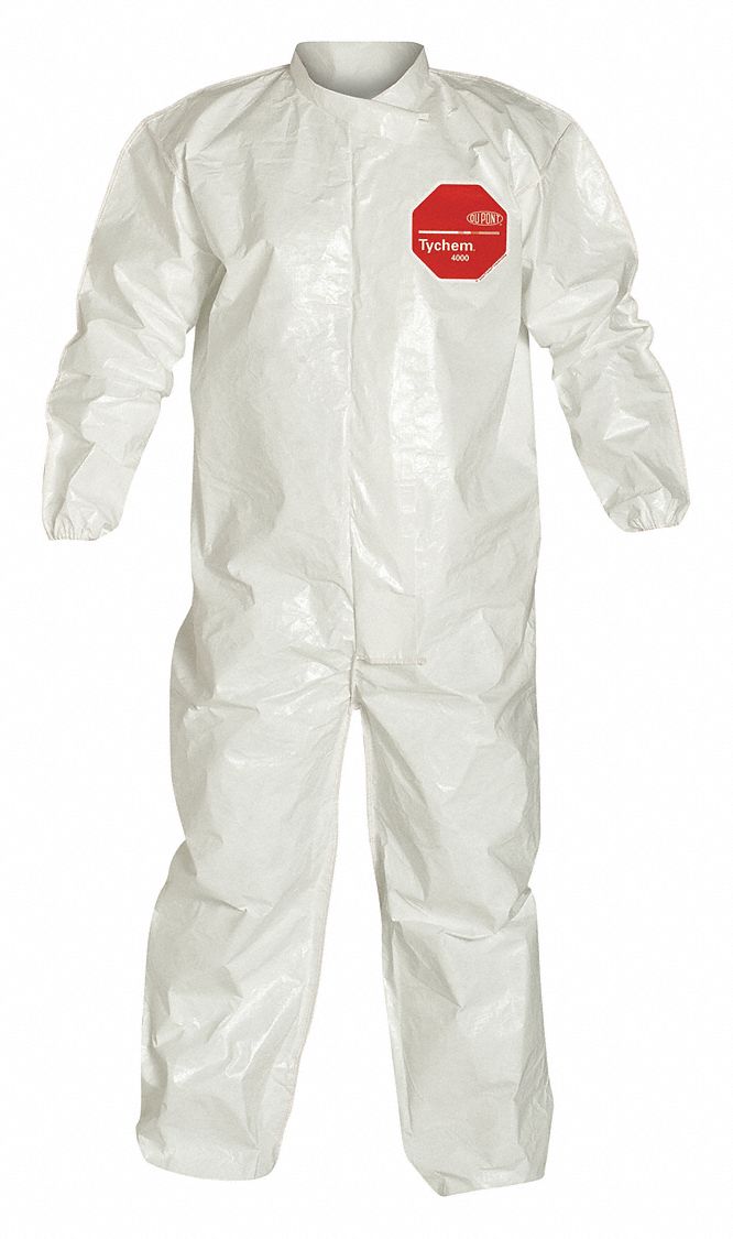 Dupont SL125BWHXL001200 Coveralls XL, Tychem® 4000, Elastic Wrist, Elastic Ankle, White, Bound Seam, 12 PK