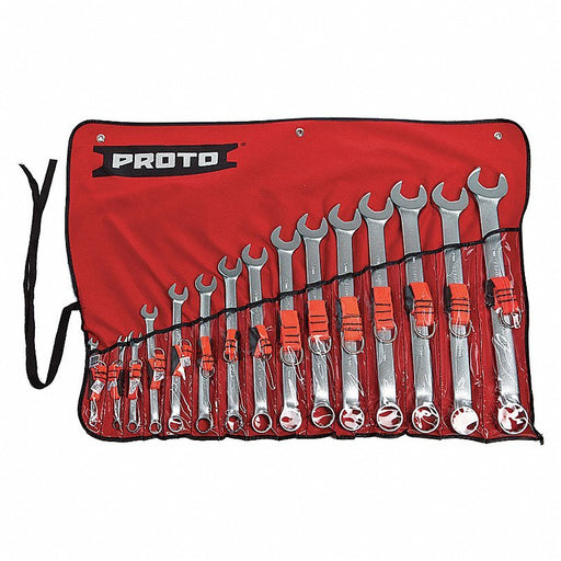 Proto J1200P-MASD-TT Combination Wrench Set Alloy Steel, Satin, 15 Tools, 7 mm to 32 mm Range of Head Sizes, Red