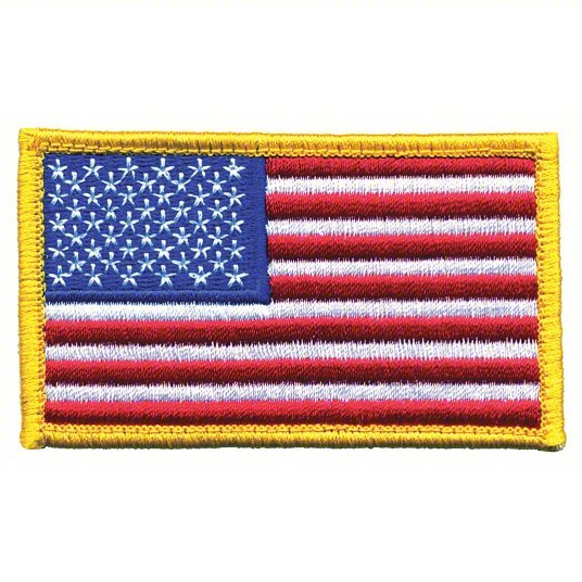 Heros Pride 0002 Embroidered Patch 3-3/8 in x 2 in, Medium Gold, Rayon/Polyester, U.S. Flag