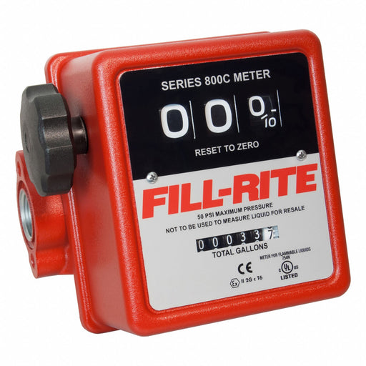 Fill-Rite 807C Flowmeter, Fuel Meter, Mechanical, 3/4 in FNPT, 20 gpm Flow Rate - Max, +/-1% Accuracy