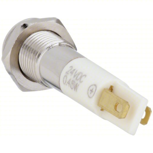 Redwood RW24M067 Flat Indicator Light Green, Male .110 Connector, LED, 24V DC, Brass Plated Chrome/LED/Plastic (ABS)