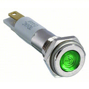 Redwood RW24M067 Flat Indicator Light Green, Male .110 Connector, LED, 24V DC, Brass Plated Chrome/LED/Plastic (ABS)