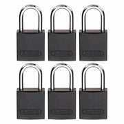 Brady CPAL-BLK-25AL-KA6 Lockout Padlock Keyed Alike, Aluminum, Compact Body Body Size, Aluminum, Std, Black, Aluminum PK6