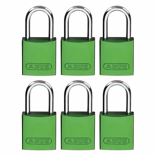Brady CPAL-GRN-25AL-KA6 Lockout Padlock: Keyed Alike, Aluminum, Compact Body Body Size, Aluminum, Std, Green, Aluminum