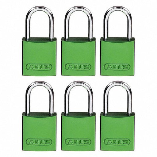 Brady CPAL-GRN-25AL-KA6 Lockout Padlock: Keyed Alike, Aluminum, Compact Body Body Size, Aluminum, Std, Green, Aluminum