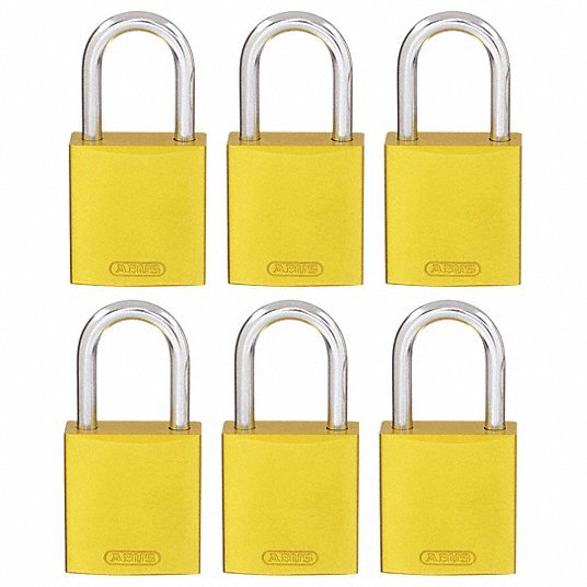 Brady CPAL-YLW-25AL-KA6 Lockout Padlock Keyed Alike, Aluminum, Compact Body Body Size, Aluminum, Std, Yellow PK6