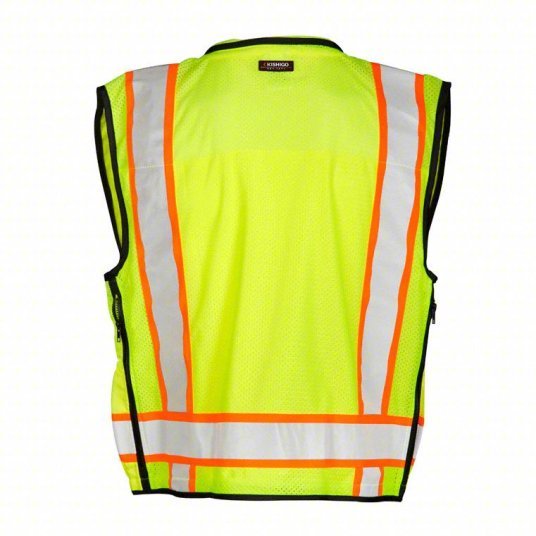 Kishigo S5000-L High-Visibility Vest ANSI Class 2, U, L, Lime, Solid Front/Mesh Back Polyester, Zipper