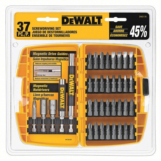 DeWalt DW2176 Screwdriver Bit Set Screwdriver Bit Set, 37 PC, 1/4 in Hex Shank Size, Steel