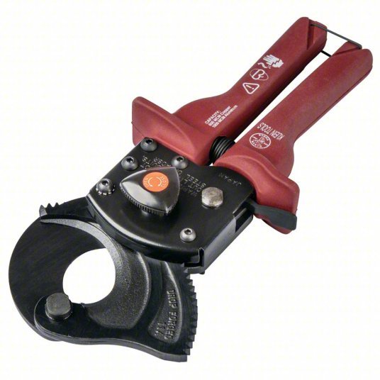 Klein Tools 63601 Ratchet Cable Cutter Plastic Handle, Center, For 2 1/16 in Max Dia Data Cable