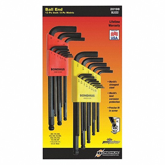 Bondhus 20199 22 Piece Metric/SAE L-Shape Hex Key Set