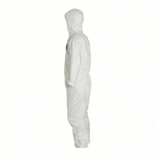 Dupont TY127SWHLG002500 Disposable Coveralls L, Tyvek® 400, Elastic Wrist, Elastic Ankle, White, Serged Seam, 25 PK