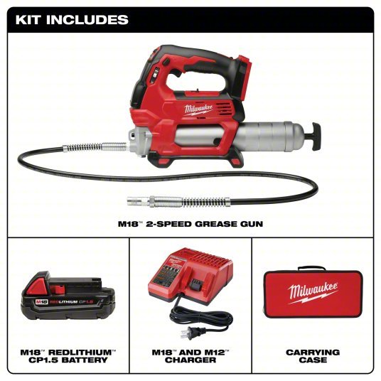 Milwaukee 2646-21CT Cordless Grease Gun 18 V Battery Volt, Battery Included, 10 fl oz Volume Per Min., Li-Ion