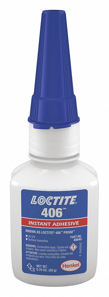 Loctite 135436 Instant Adhesive, 406,  0.7 fl oz, Bottle, Clear, Thin Liquid, 10 sec Working Time