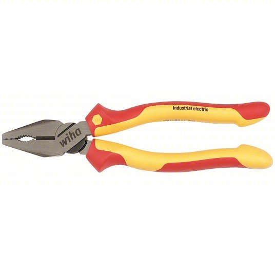 Wiha 32930 Linemans Plier Insulated, Flat, 8 in Overall Lg, 1 7/8 in Jaw Lg, 1 1/8 in Jaw Wd, 5/8 in Jaw Thick