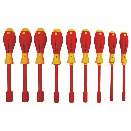 Wiha 32288 Solid Round Shank Nut Driver Set SAE, 11 3/8 in, 5/16 in Bolt Clearance, 5 in Shank Lg