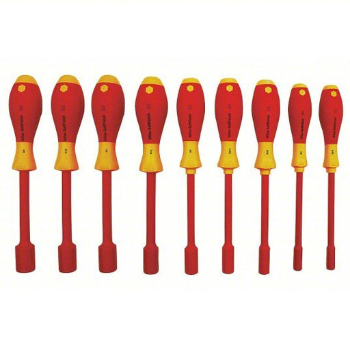 Wiha 32288 Solid Round Shank Nut Driver Set SAE, 11 3/8 in, 5/16 in Bolt Clearance, 5 in Shank Lg