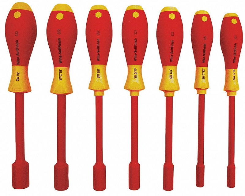 Wiha 32293 Nut Driver Set, Metric, 10 mm/13 mm/5.5 mm/5 mm/6 mm/7 mm/8 mm Tip Size, 5/16 in Bolt Clearance