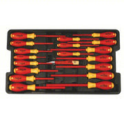 Wiha 32095 Insulated Screwdriver Set 19 Pieces, Phillips/Slotted/Square Tip, Ergonomic Grip, Molded Tray