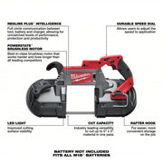 Milwaukee 2729-20 Portable Band Saw 44 7/8 in Blade Lg, 5 in x 5 in, 0 to 380 SFPM, Brushless Motor, Bare Tool, 18 V
