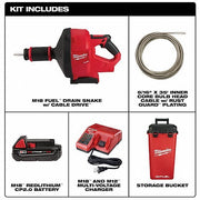 Milwaukee 2772A-21 M18 FUEL Drain Snake w/ CABLE DRIVE w/5/16” Cable
