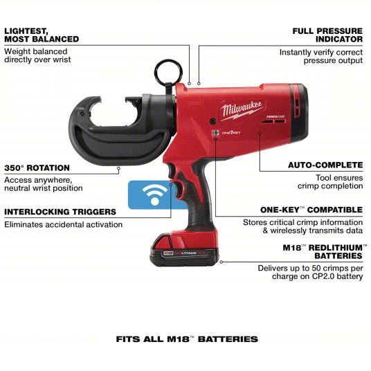 Milwaukee 2778-22 Cordless Crimping Tool Kit 18 V, Die Head, 750 kcmil Max Copper, For U Dies, C-Head Head