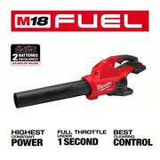 Milwaukee 2824-20 Battery-Powered Handheld Leaf Blower M18™ REDLITHIUM™, 600 cfm Max. Air Flow, 1 Speeds
