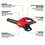 Milwaukee 2824-20 Battery-Powered Handheld Leaf Blower M18™ REDLITHIUM™, 600 cfm Max. Air Flow, 1 Speeds