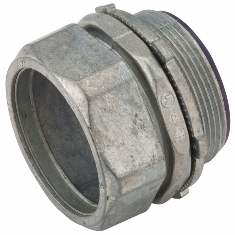 Raco 2838 Compression Conduit Connector, Zinc, 2 in Trade Size, 2 7/32 in Overall Lg, Insulated, Gray