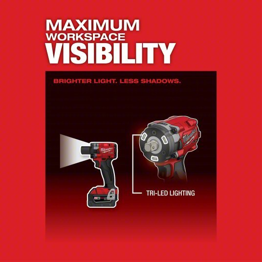 Milwaukee 2855P-20 Impact Wrench 1/2 in Square Drive Size, 250 ft-lb Fastening Torque, 250 ft-lb Breakaway Torque