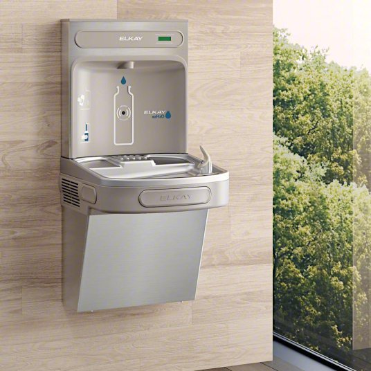Elkay EZS8WSSK Drinking Fountain /W Bottle Filler On-Wall, Refrigerated, 39 1/8 in Ht, SS