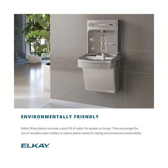 Elkay EZS8WSSK Drinking Fountain /W Bottle Filler On-Wall, Refrigerated, 39 1/8 in Ht, SS