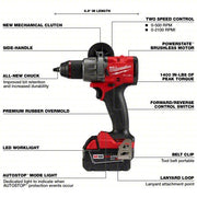 Milwaukee 2903-22 Drill 18V DC, Compact Premium, 1/2 in Chuck, 2,100 RPM Max., 1,400 in-lb Max Torque, LED