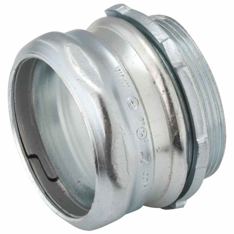 Raco 2908 Compression Conduit Connector, Steel, 2 in Trade Size, 2 13/32 in Overall Lg, Non-Insulated, Gray