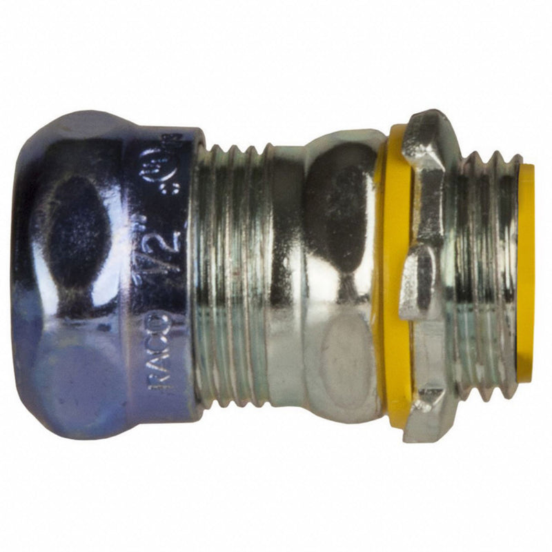 Raco 2912RT Compression Conduit Connector, Steel, 1/2 in Trade Size, 1 17/32 in Overall Lg, Insulated