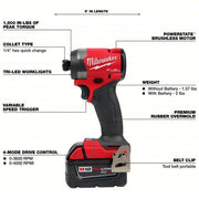 Milwaukee 2953-22 Impact Driver Kit 2,000 in-lb Max. Torque, 3,900 RPM Free Speed, 4,400 Impacts per Minute, 5.0 Ah