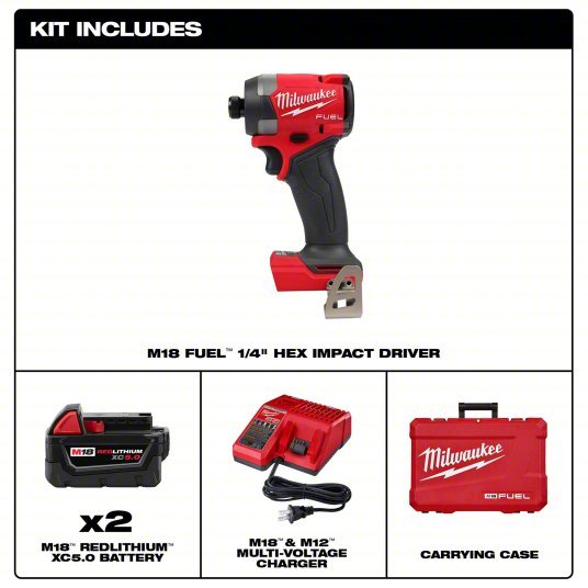 Milwaukee 2953-22 Impact Driver Kit 2,000 in-lb Max. Torque, 3,900 RPM Free Speed, 4,400 Impacts per Minute, 5.0 Ah