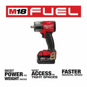 Milwaukee 2962-22R Impact Wrench Kit 1/2 in Drive Size, 550 ft-lb Fastening Torque, Brushless, 18 V DC Volt