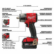 Milwaukee 2962-22R Impact Wrench Kit 1/2 in Drive Size, 550 ft-lb Fastening Torque, Brushless, 18 V DC Volt