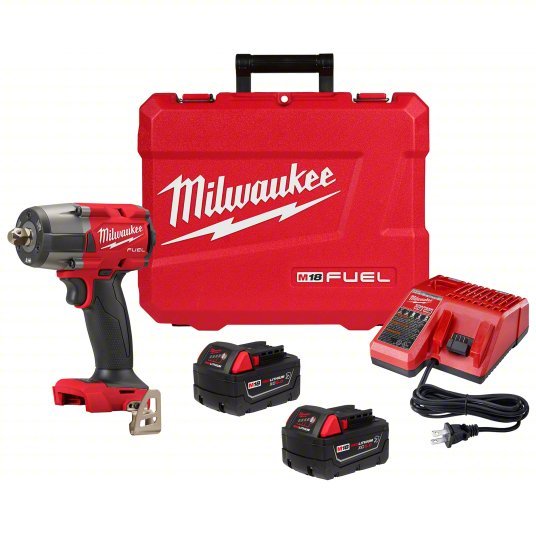 Milwaukee 2962P-22R Impact Wrench Kit 1/2 in Drive Size, 550 ft-lb Fastening Torque, 650 ft-lb Breakaway Torque, 18 V